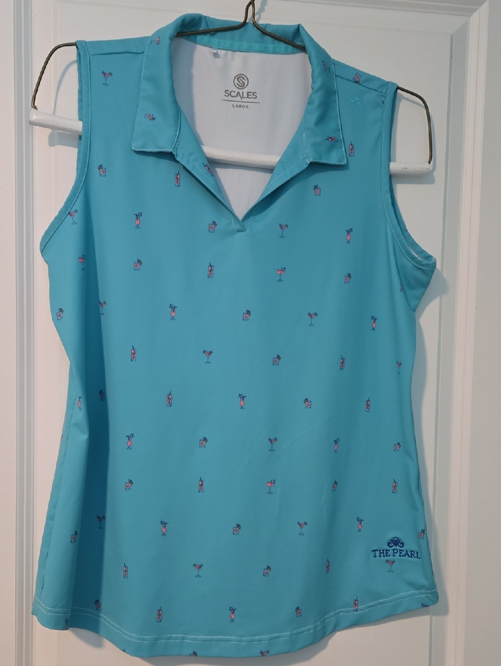 Scales Green Sleeveless Polo with Cocktail Print